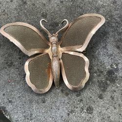 Vintage Copper Textured Mesh Butterfly Pin brooch unmarked
