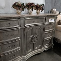 Wooden dresser with real marble 
