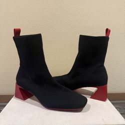 Vivaia Black Regina Pro Square Toe Red Heels Ankle Boots