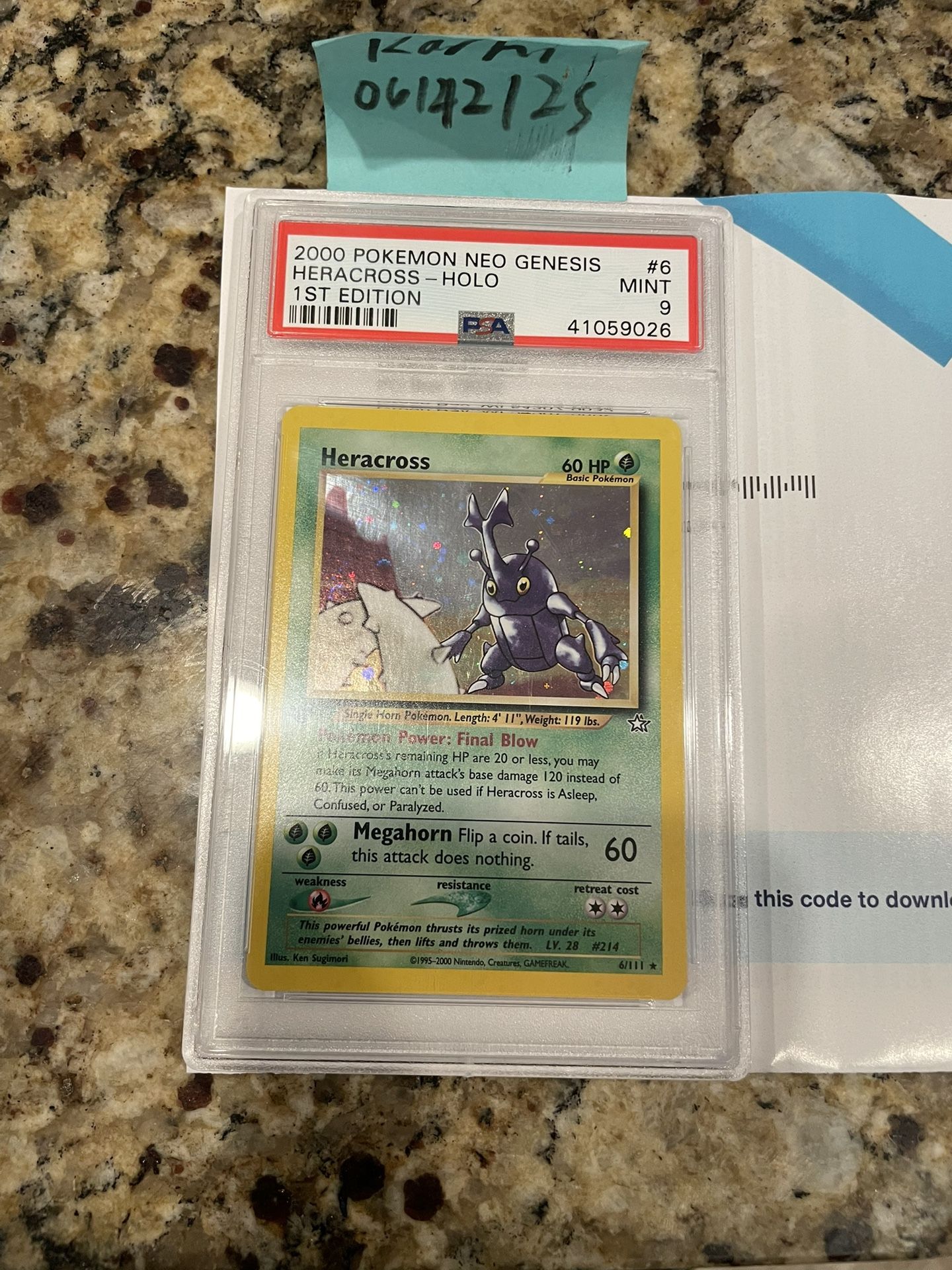 Pokemon Card: 1st Edition Neo Genesis Heracross PSA 9 Swirl