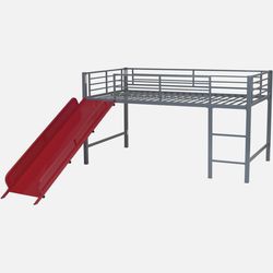 Twin Metal Loft Bed with Red Slide