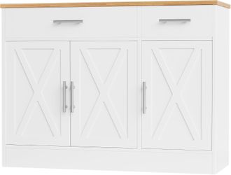 Modern Farmhouse Sideboard Buffet Cabinet with Storage with 3 Doors,42" Barn Doors Buffet Cabinet with Storage, Wood Coffee Bar Cabinet with Adjustabl
