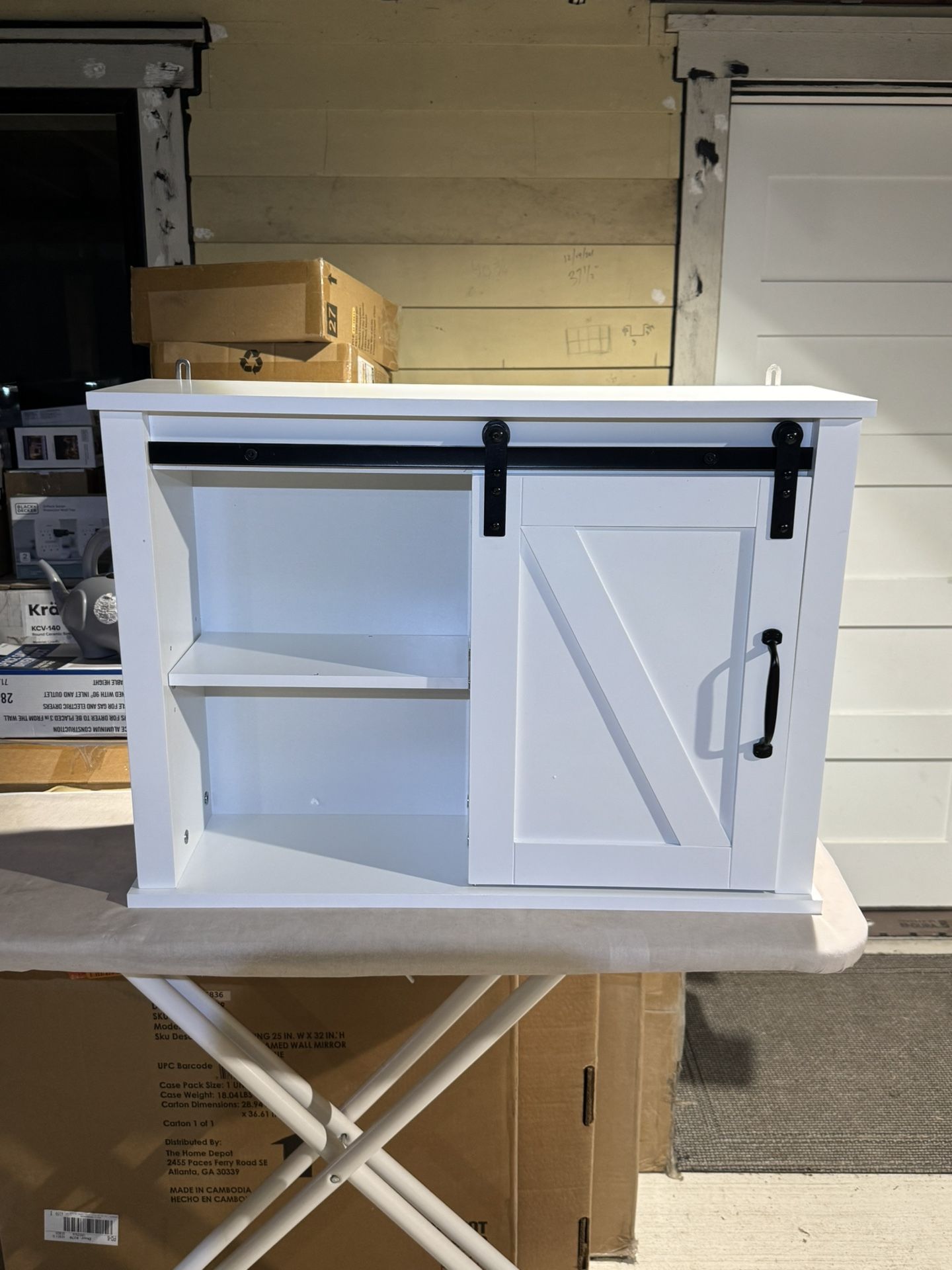 NEW Farm Style Wall Linen Cabinet With Sliding Door