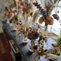 Party Wedding Centerpieces 20 In Set. Boho Rustic Dried & Wood Flowers. Peach, Orange Yellow Brown 