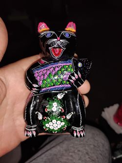Vintage Rare Black cat with hand painted flowers great condition Very Clean