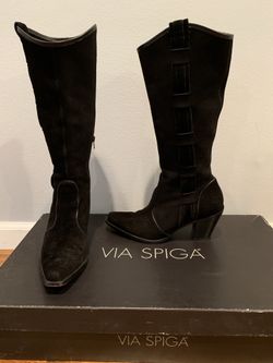 Via Spiga cowboy style black suede boots Size 7 1/2