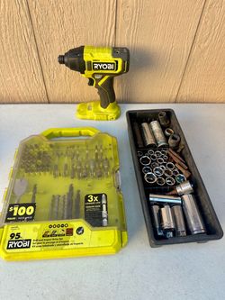 Ryobi One+ 18V 1/4 in Impact Driver Tool Only Model PCL235 N Drill Bit Set W ETC