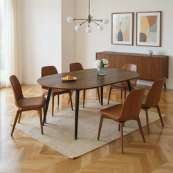 Loire Extendable Oval Walnut Dining Table with Black Metal Legs