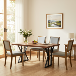 Homy Casa Leonard+Siget 5PC Dining Set 63" Table with 2 Charcoal Upholstered Chairs and Haze Wood Legs