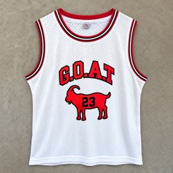 GOAT 23 Basketball Jersey Mens XL White Red Mesh Sleeveless Streetwear New
