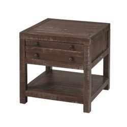 Solid Wood End Table in Java with 1 Drawers