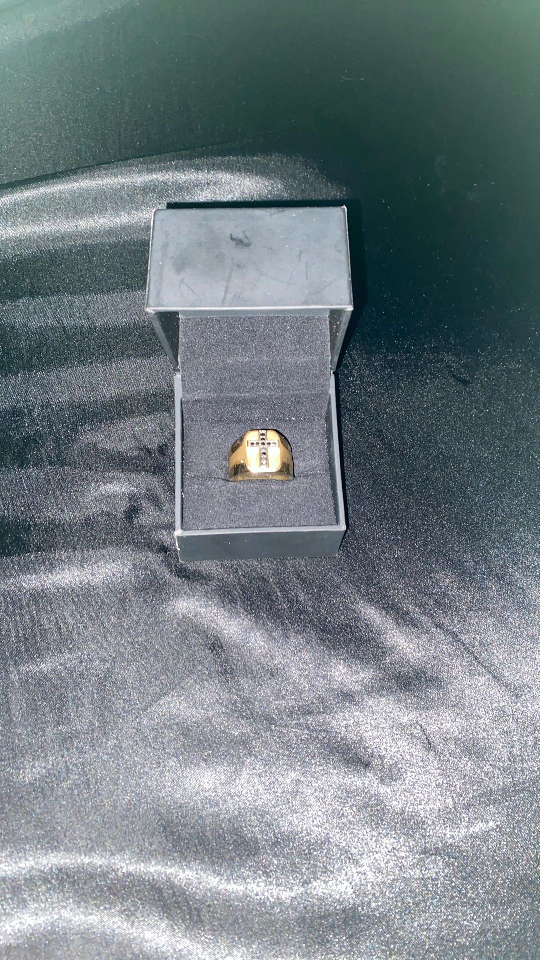 Gold Ring Black Diamond Cross