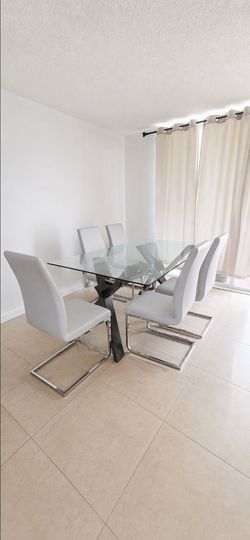 Modern Glass Dining Table Set with 6 Chairs