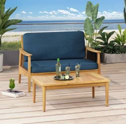 Outdoor Acacia Wood Loveseat Set with Coffee Table