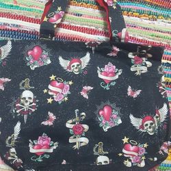 Black And Red Handmade Skull Tote