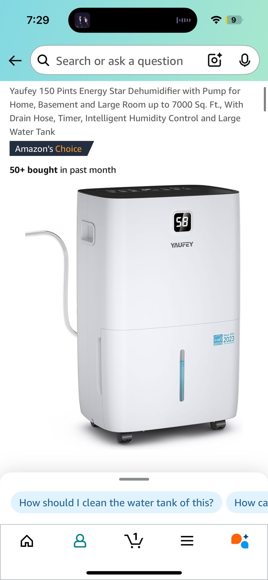 Yaufey 150 Pints Energy Star Dehumidifier with Pump
