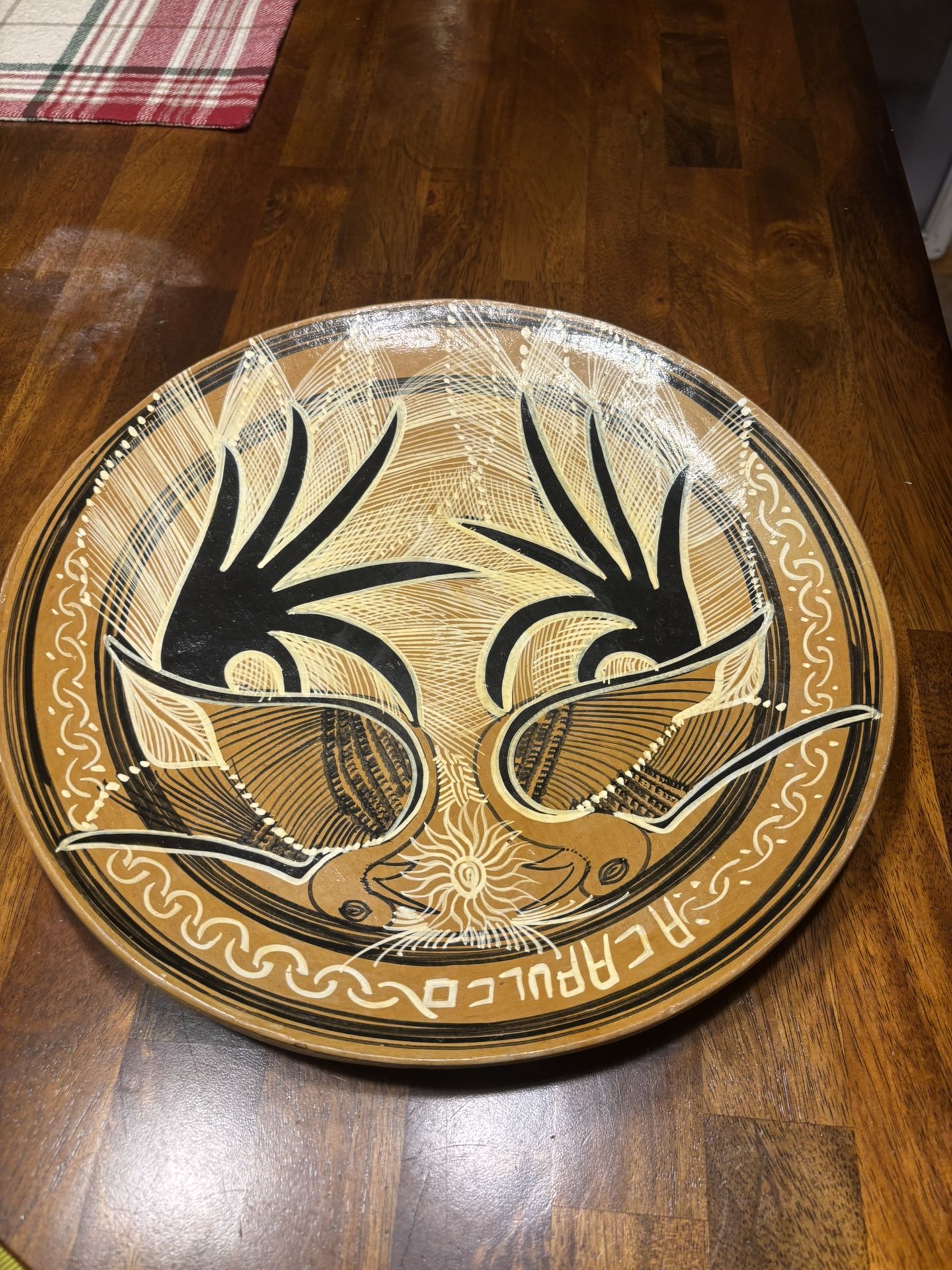 Acapulco terracota hand painted Mexican plate
