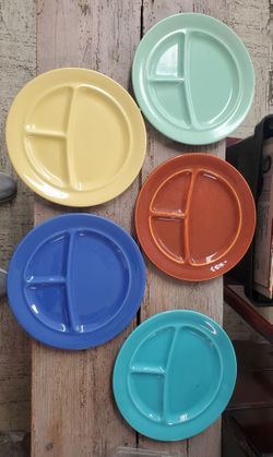 Vintage California Pottery Divided Plates Set of 5