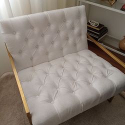 Gold And White Tufted Accent Chair