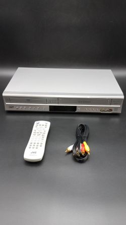 JVC VCR/DVD player with remote and cable. Works fine.