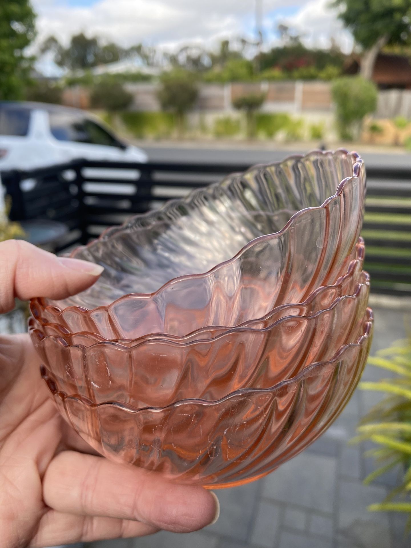 Vintage Pink Wavy Bowls, Antique Pink Glassware, Pink Dishes