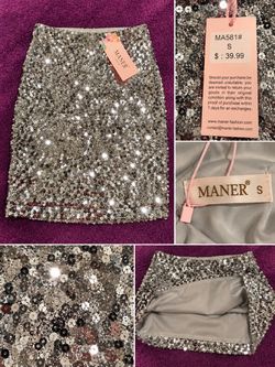 MANER Silver Sequin Mini Skirt – Size S – New With Tags