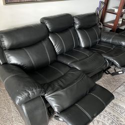 Havertys Black Leather Sofa 