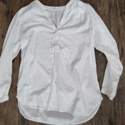 Women's White Linen Tunic Top Size Medium 