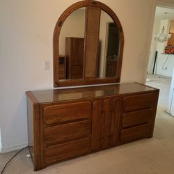 Stanley Oak Chest and Dresser With Mirror And Oak Pier Wall