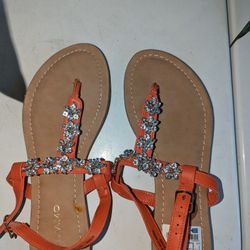 Orange Sparkly Flower Sandals