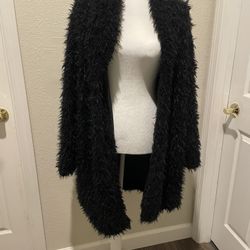 Black Fake Fur/ Fuzzy Coat 