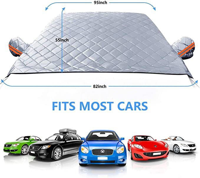 Car Windshield Snow Cover Ice Cover with 4 Layers Protection, Waterproof Sunshade Universal Fit Most Car, SUV, Truck, Van