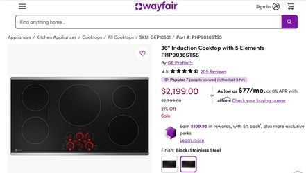 NEW*NEVER USED OR CONNECTED* GE Profile Induction Cooktop 36” Black and Stainless (Cost $2400)