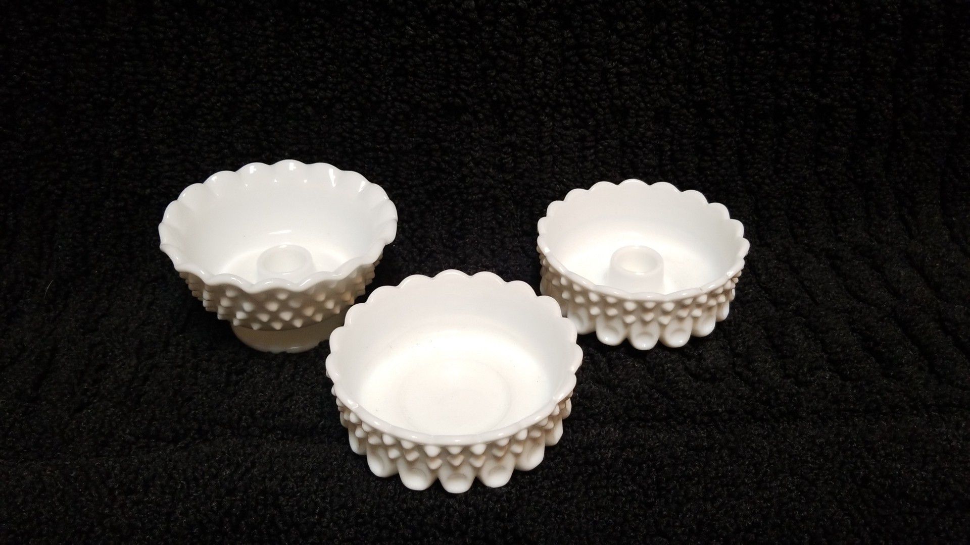 Fenton white hobnail milk glass Candlestick holders and dish