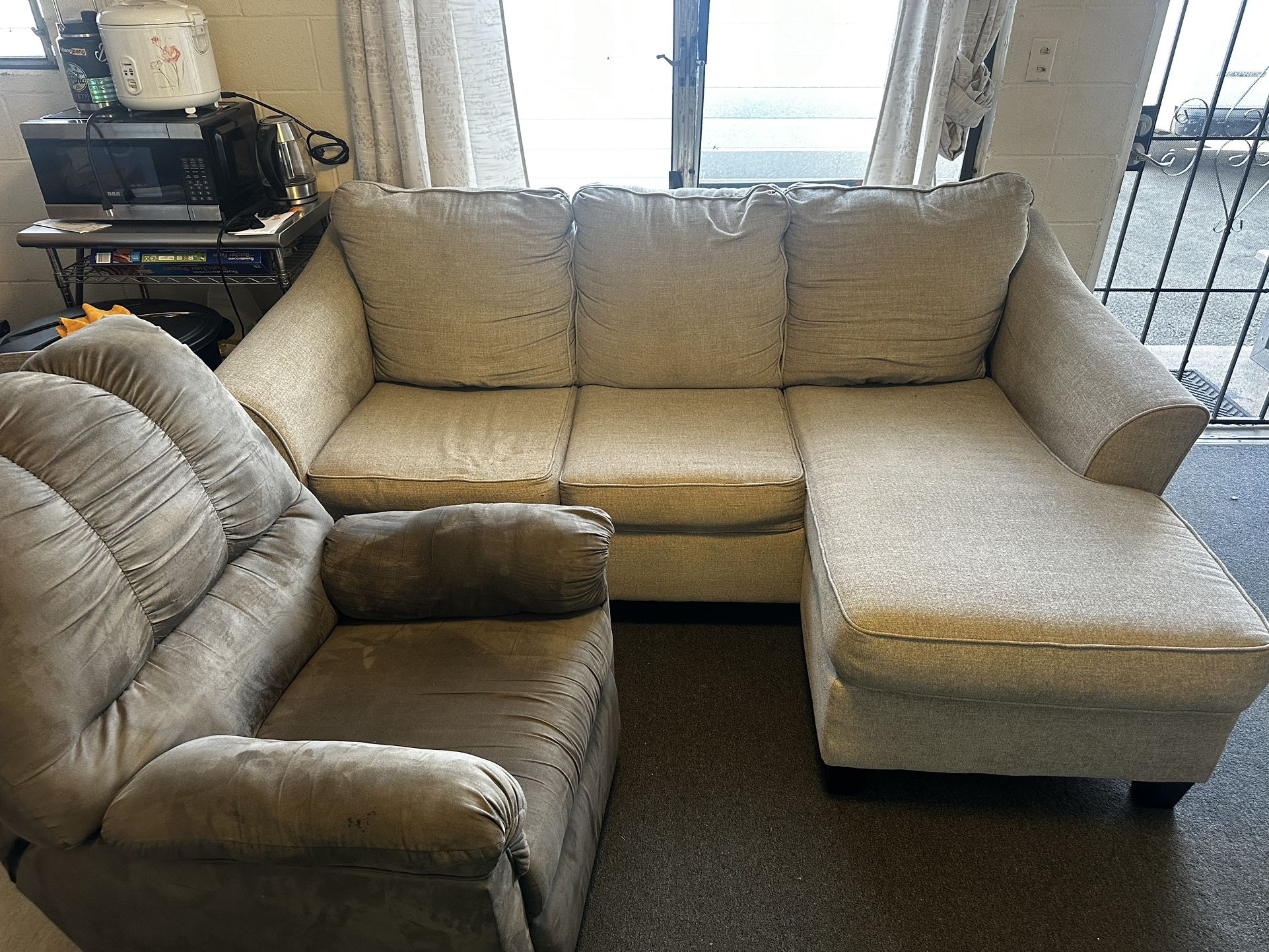 L Shaped Couch & Recliner Chair
