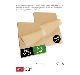 Brand new 400-Pack Unbleached Parchment Paper Sheets for Baking, 12x16 Inch Precut Non-Stick Baking Paper, No Curl, No Tear Sheets for Oven, Air Fryer