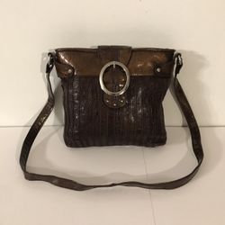 M.C. Marc Chantal Brown Embossed Crocodile Faux Leather Crossbody Satchel Purse