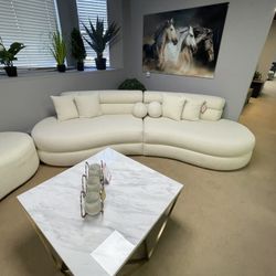 Larissa Bubble Ivory Boucle 2pc Curved Sectional Sofa