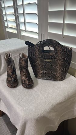 Enzo Angiolini Snake Print Bag and Boots Set