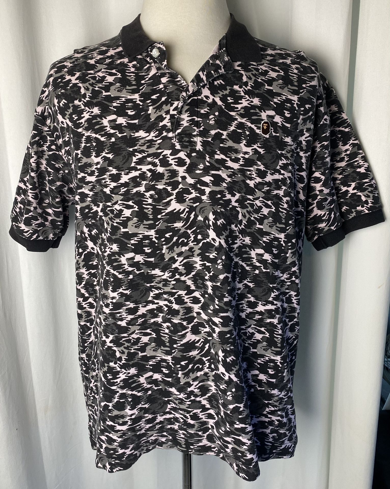 A Bathing Ape Bape Snow Leopard 1st Camo Jacquard Relax Fit Polo XL Shirt 2008