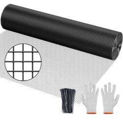Hardware Cloth, 1/2 inch 48" x 50' Galvanized Chicken Wire Fence, 19 Gauge Vinyl Coated Wire Mesh Roll, Black Welded Wire Fencing Roll Gopher Wire Mes