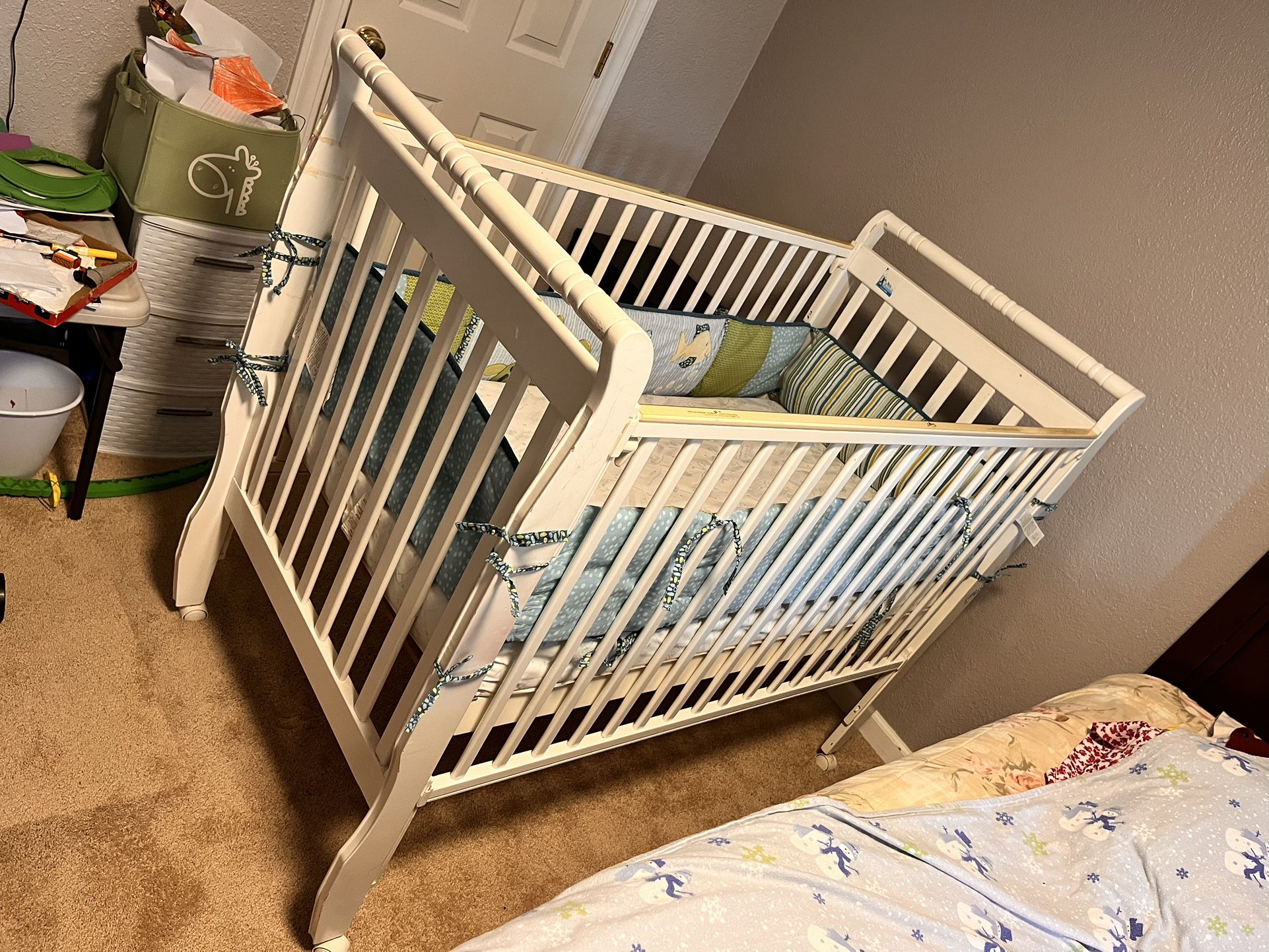 Convertible Crib, Converts From Baby Crib to Toddler Bed - White - Toddler