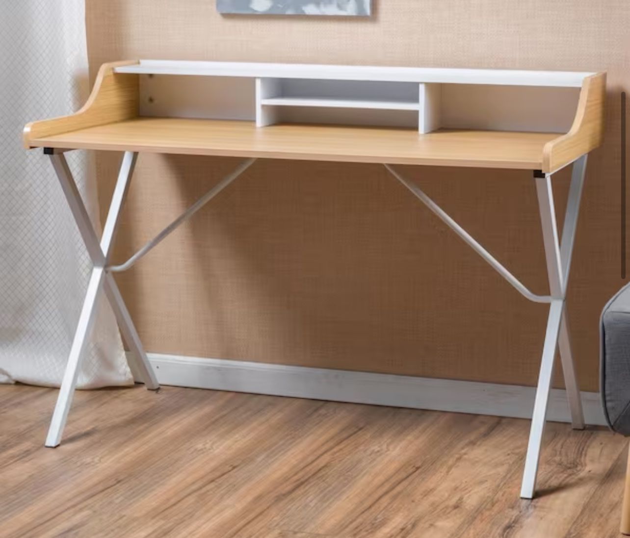 48 in. Rectangular Oak White Writing Desk with Open Storage