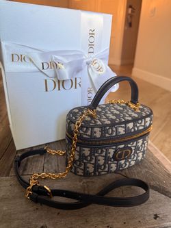 Dior Small CD Signature Vanity Case – Blue Oblique – Like New – Top Handle + Strap – With Box