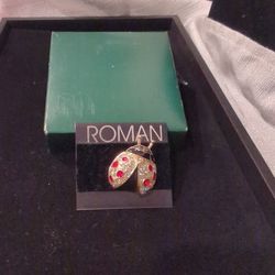 Exquisite Vintage ROMAN Pave' Rhinestone LADY BUG LADYBUG Enamel Brooch Pin