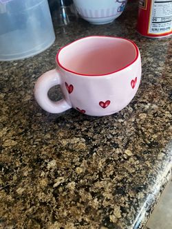 Pink Ceramic Mug with Red Hearts