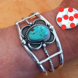 $200! Awesome Super Vintage 925 Sterling Silver Turquoise Navajo Made Bracelet 