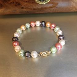 14k Yellow Gold Clasp Cultured Pearl Bracelet