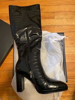 New! Aiunllnd Black Crocodile Pattern High Heel Knee-Length Boots Brand: Aiunllnd Condition: New and unworn (with original box and packaging) Size: 7