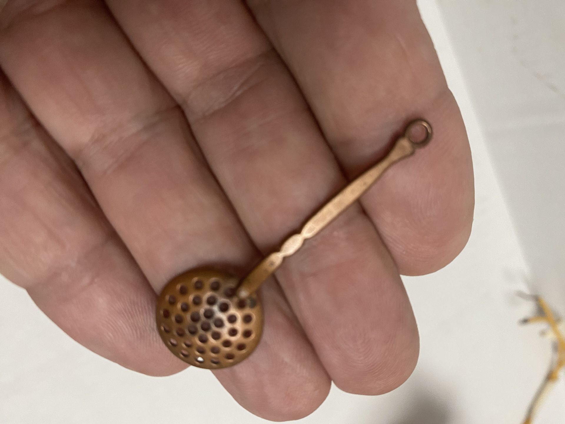 Vintage Antique Copper Kitchen Drain/strainer Spoon Miniature For Doll House 